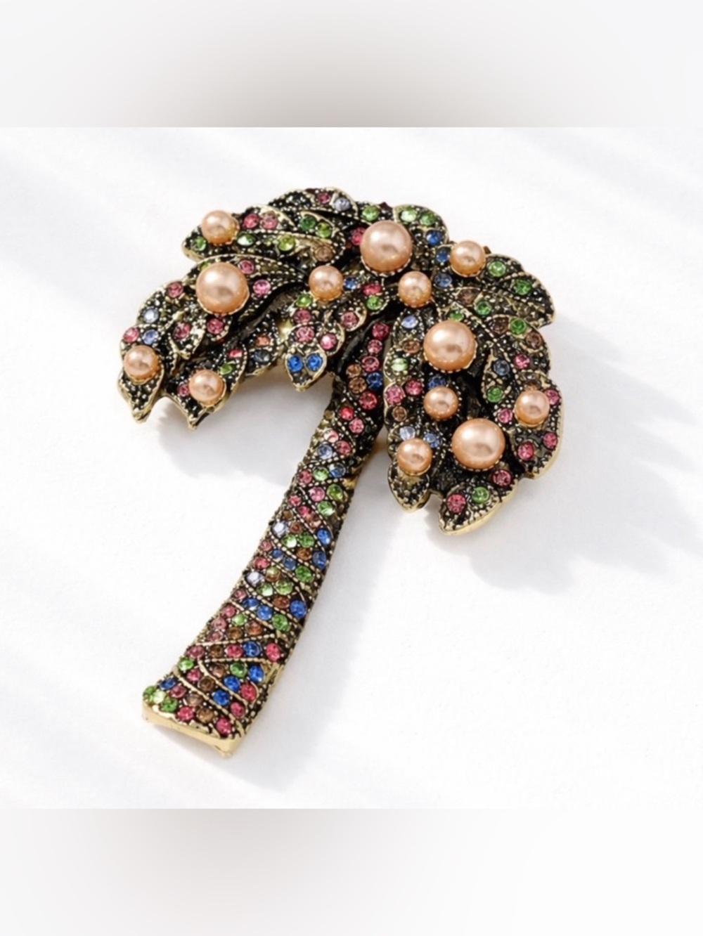 Rhinestone Palm Tree Brooch - Multicolor Sparkle